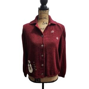 Woolrich Christmas Cardigan Snowman Embroidered Button Up Sweater L